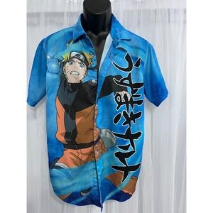Naruto Shippuden Hot Topic Team 7 Blue All Over Print Button Down Shirt‎ Mens